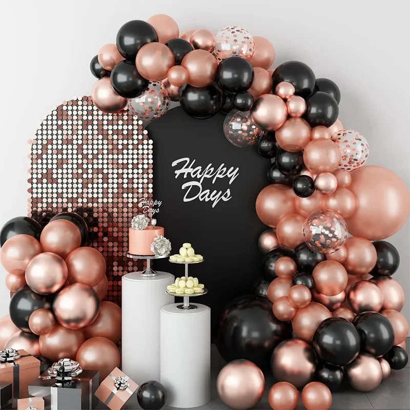 104Pcs Black Metallic Rose Gold Balloons Garland Arch Kit for Birthday Party Decoration Wedding New Year, Christmas, Halloween