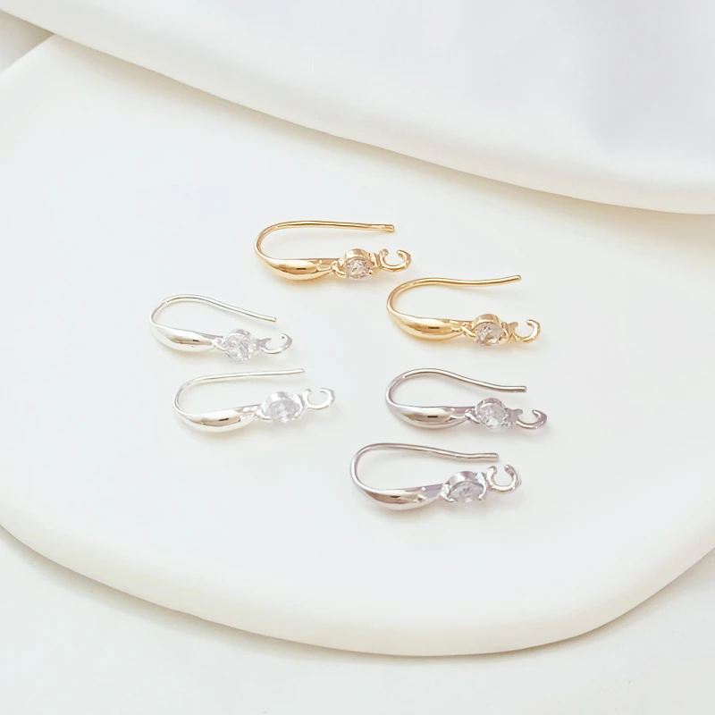3 Pairs 14K Copper-clad Gold-clad Silver Inlaid Zirconium Water Drop Ear Hook Handmade DIY Open Loop Earrings Accessorie Jewelry
