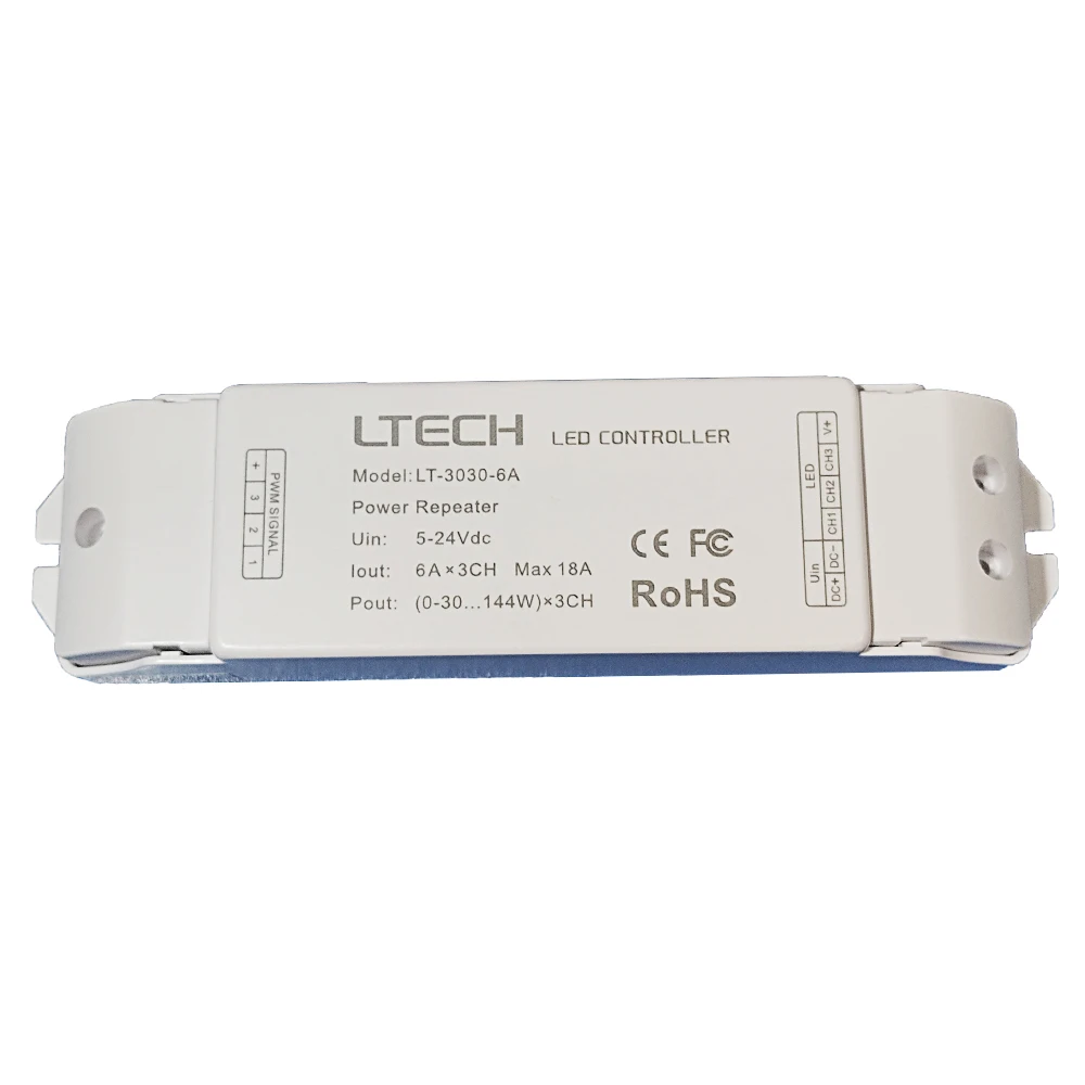 LTECH New Led RGB Strip Power Repeater DC 5-24V 6Ax3CH 18A 3 Channel Output PWM CV Constant Voltage Amplifier LT-3030-6A