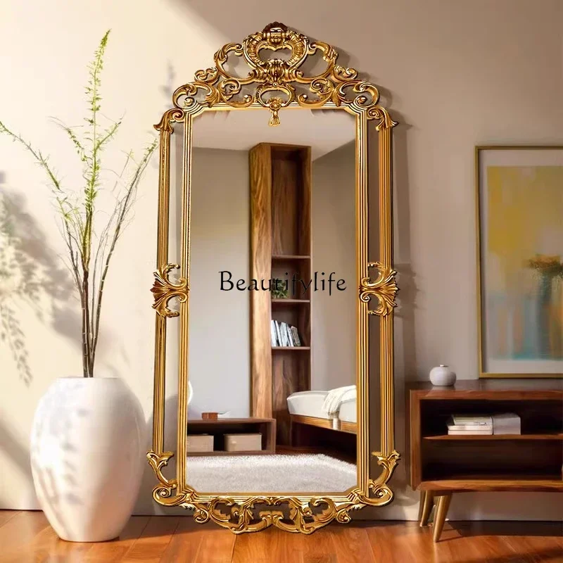

yj19 Baroque mirror French retro villa carved full-length mirror American luxury