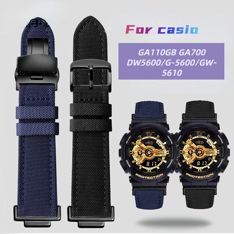 Nylon & cowhide Watch Band For Casio G-Shock GA110 GA100/400 GA700 GBA-800 DW5600/G-5600/GW-5610 Replacement strap 16mm Bracelet