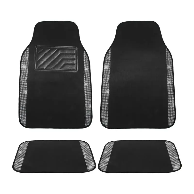 Customer Favorite Car Floor Mat Set Universal PVC Non-Slip Heel Pad All-Weather Bling Diamond Print Pattern Foot Mat Protector