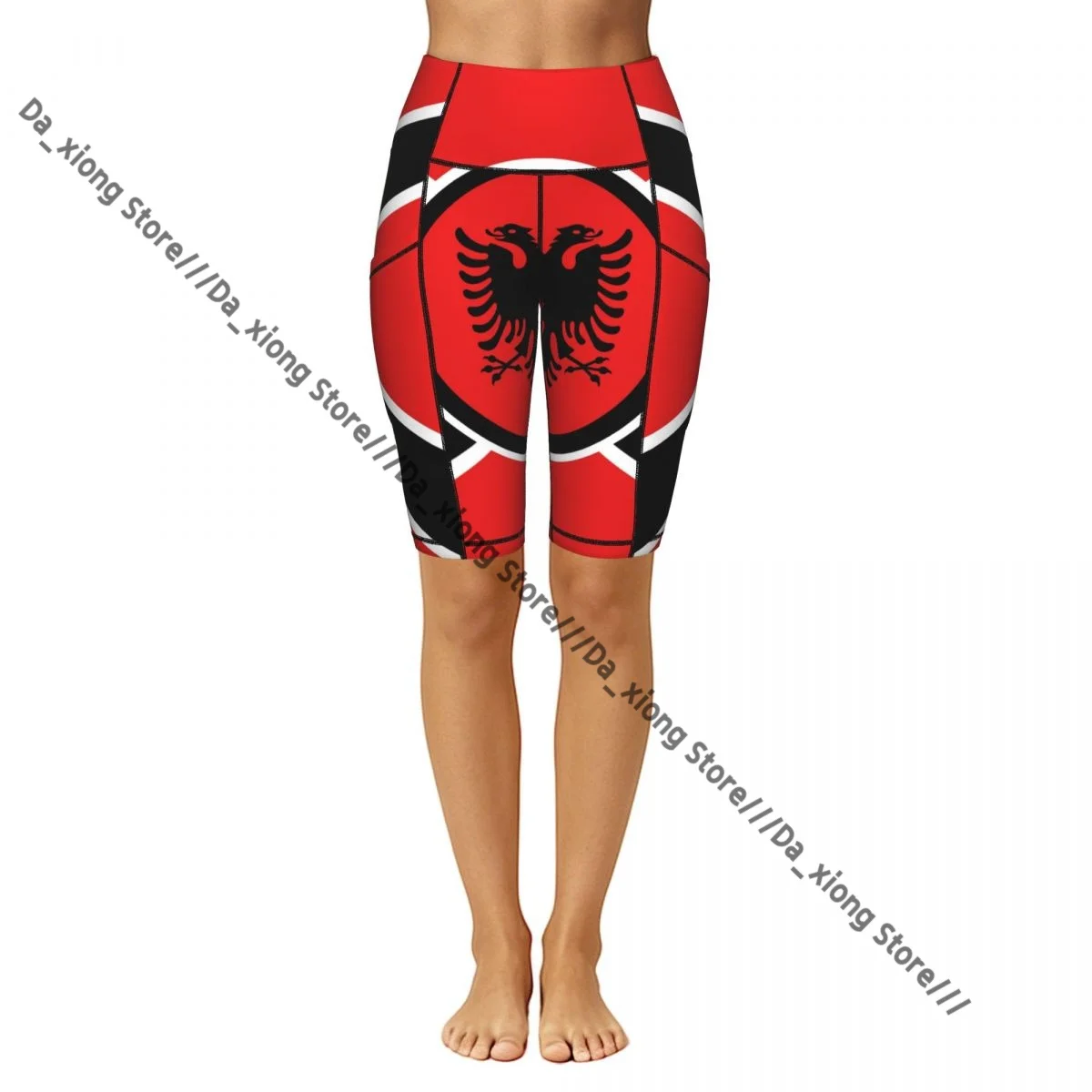 Female Hip Lift Yoga Shorts Albanian Flag Print Daily Wear Fitness Active Pants