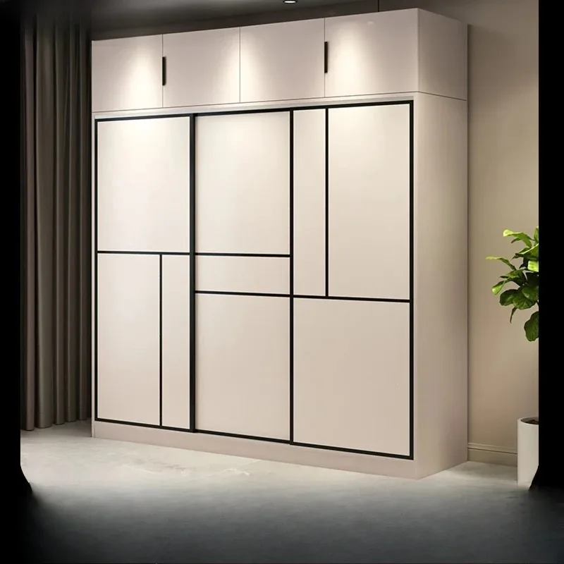 Wardrobe Home Bedroom Wardrobe Small Unit Light Luxury Clothes Cabinet Rental Room Multi-layer Locker Moving Door Storage