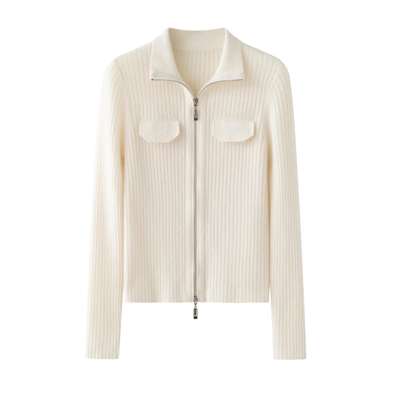 

Choice Cashmere Sweater For Women Autumn Winter New Knitted Zipper Cardigan Slim Fitting Stand-up Collar Sweater Lapel Jacket