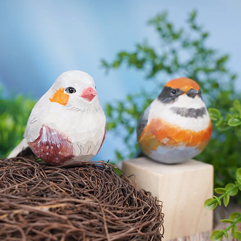 

Desktop Ornament Cute Wood Carving Bird Handmade Mini Small Bird Ornament Carving Nordic-style Wooden Bird Figurine Home Decor