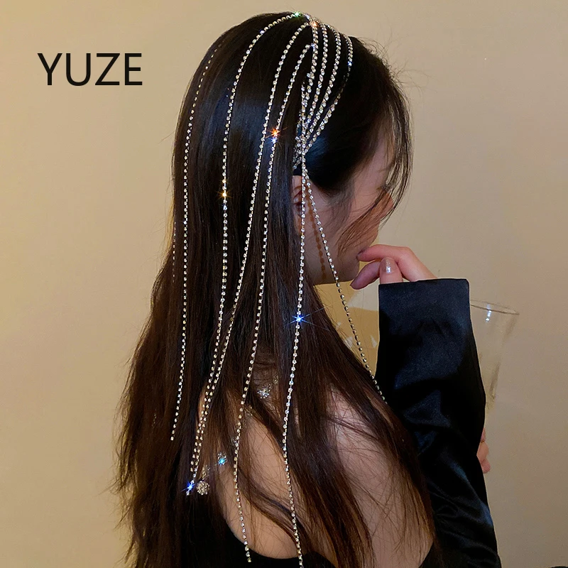 New Full Rhinestone Headband for Hair Women Long Tassel Crystal Headband Hair Accessories Wedding Accessories Hair Jewelry