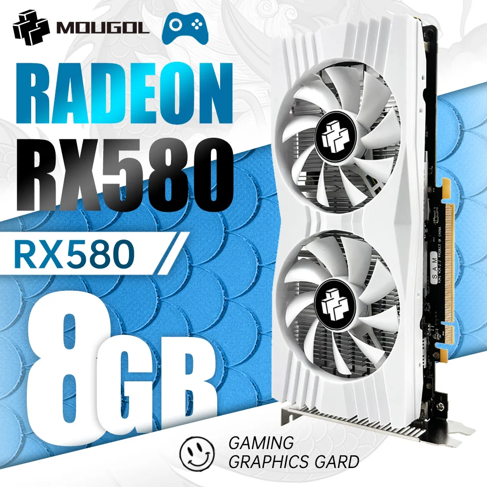 MOUGOL 게임용 컴퓨터 GPU 카드용 Radeon rx580 8G 그래픽 카드 지지대, GDDR5 메모리, 비디오 카드, HDMI DP PCIE3.0 x 16