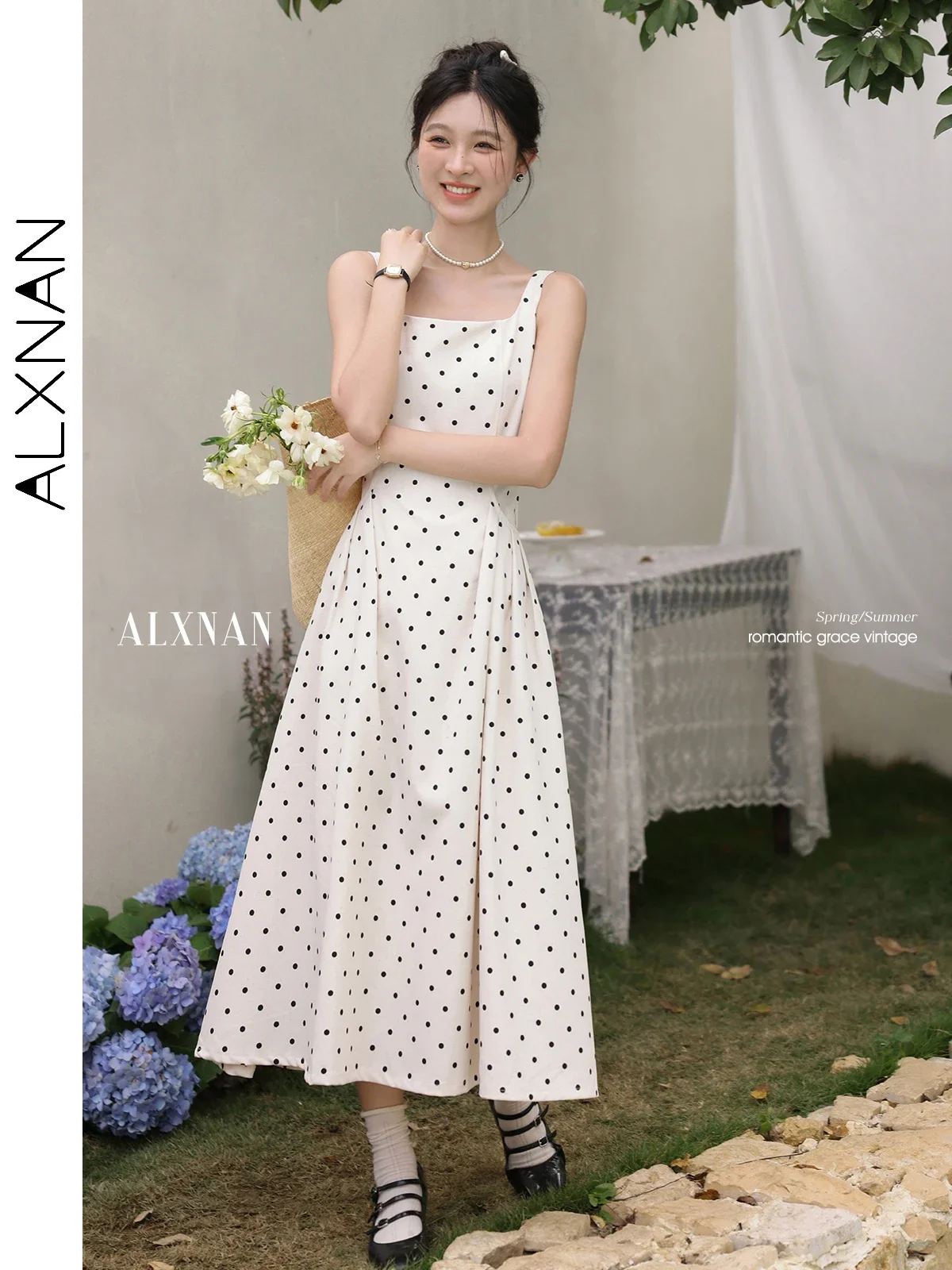 

ALXNAN Polka Dot Sleeveless Dress Holiday Beach Elegant Women's Long Dresses 2026 Fashion Casual Vacation Female Clothing L53712