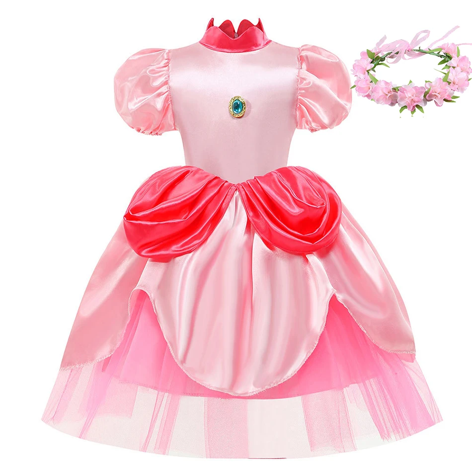 3-10 Years Baby Peach Dress Kids Princess Evening Layered Fantasy Children Cosplay Pageant Clothes Summer Wedding Disguise