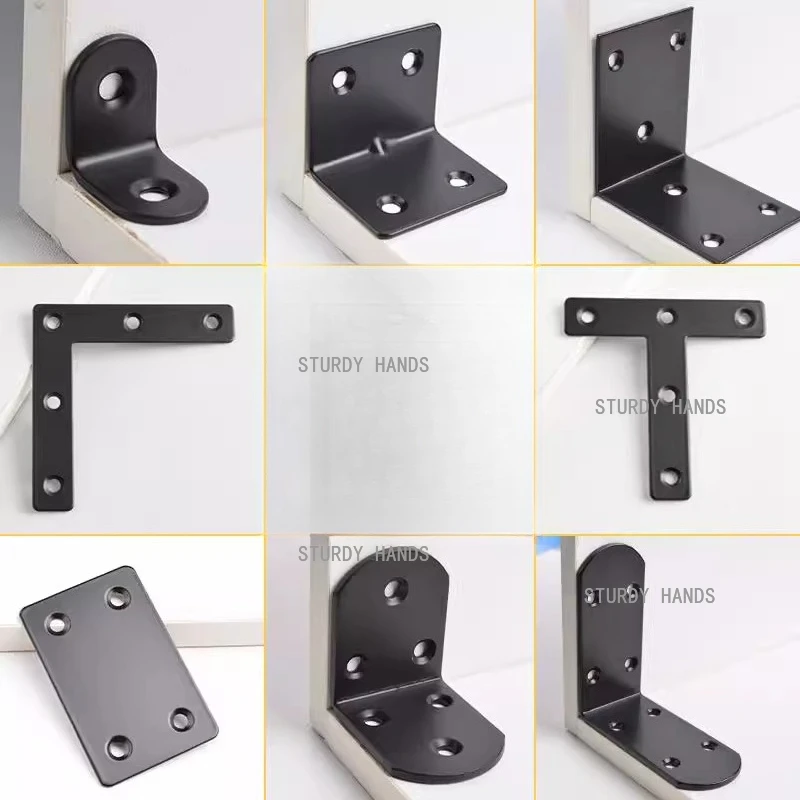 4pcs stainless steel 90 degree right angle reinforced black corner bracket angle iron hardware furniture connectors