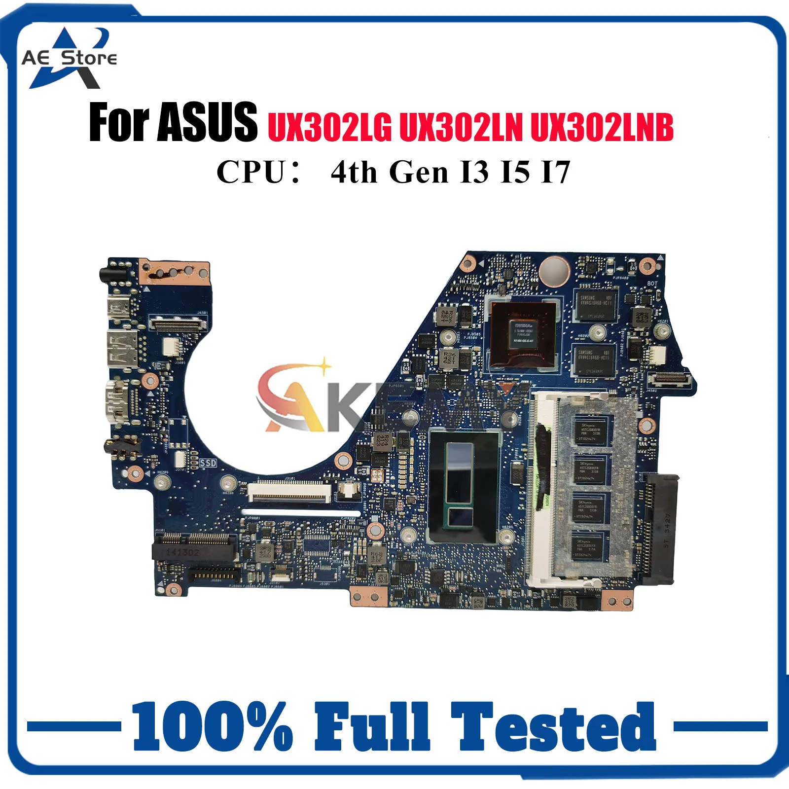

UX302LG Материнская плата для ноутбука ASUS ZenBook UX302LNB UX302L UX302LN UX302LG Материнская плата для ноутбука с процессором I3 I5 I7 111% тестирование ОК