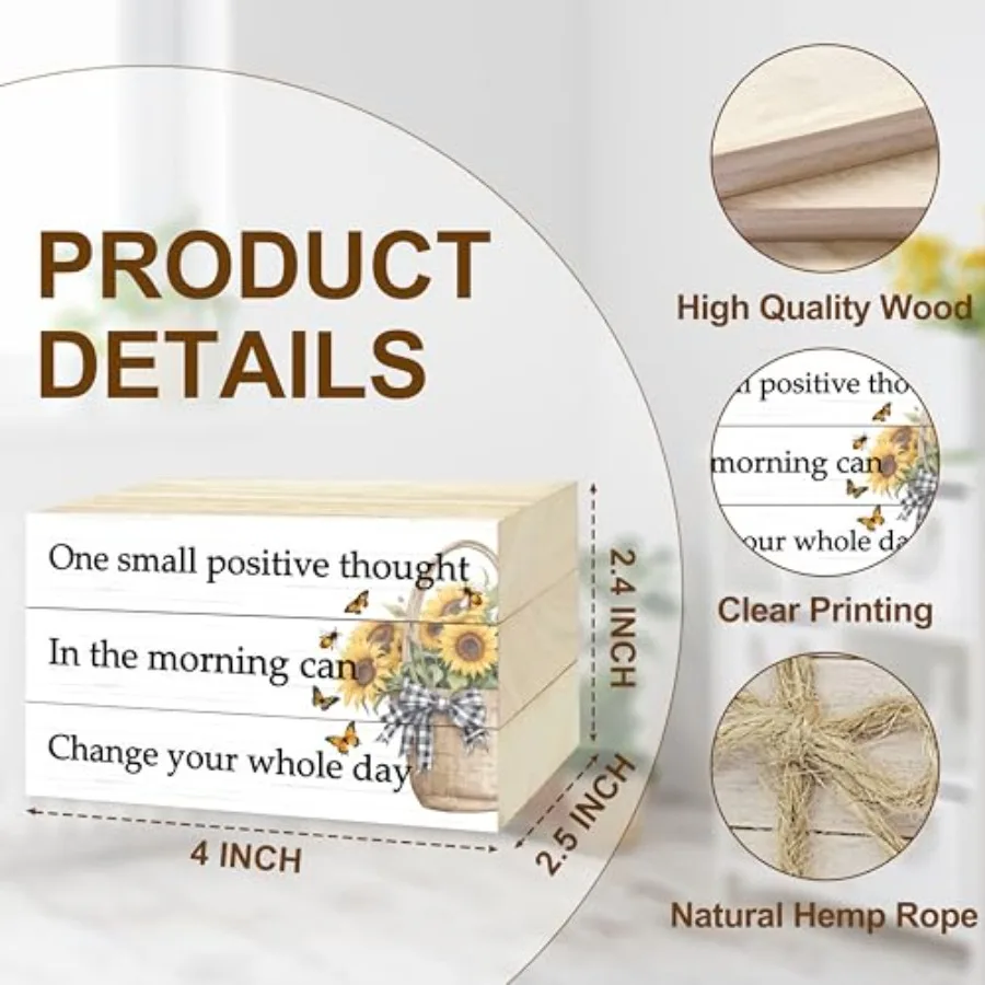 3 Pcs Decorative Books for Home Decor, Mini Faux Books Decoration, Sunflower Wooden Books Tiered Tray Decor, Stacked Books for
