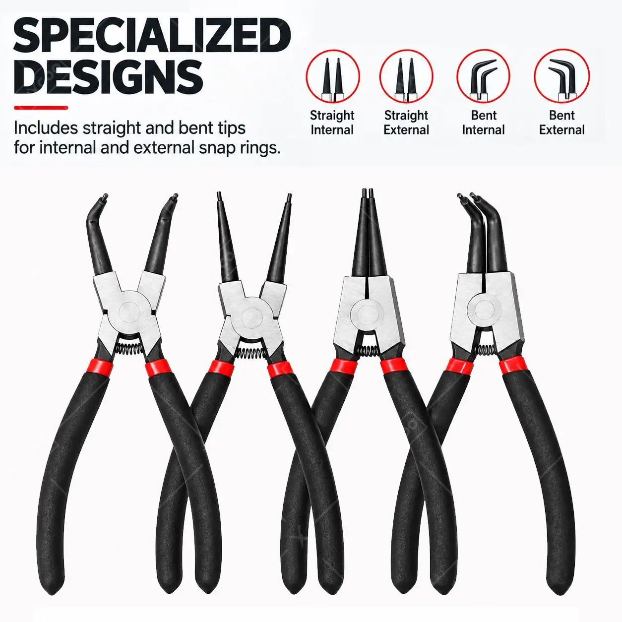 WXCOO Snap Ring Remover Tool Set 7 Inch Carbon Steel Circlip Pliers Straight Bent Inner Outer Retaining Clip for Auto Repair