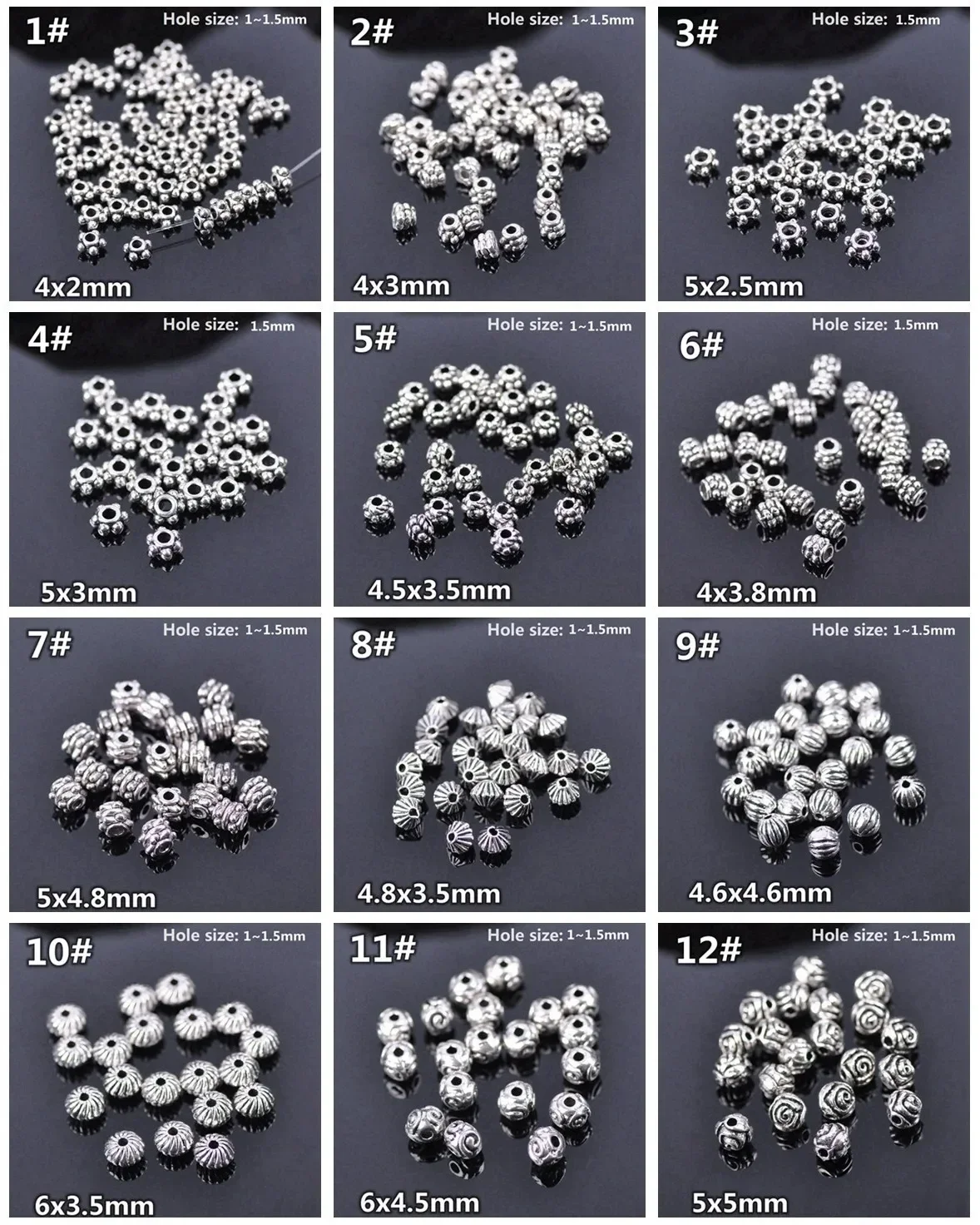 50 Buah Banyak Manik-manik Kerajinan Longgar Campuran Logam Warna Perak Tibet untuk Temuan Pembuatan Perhiasan Gelang Kalung Anting DIY