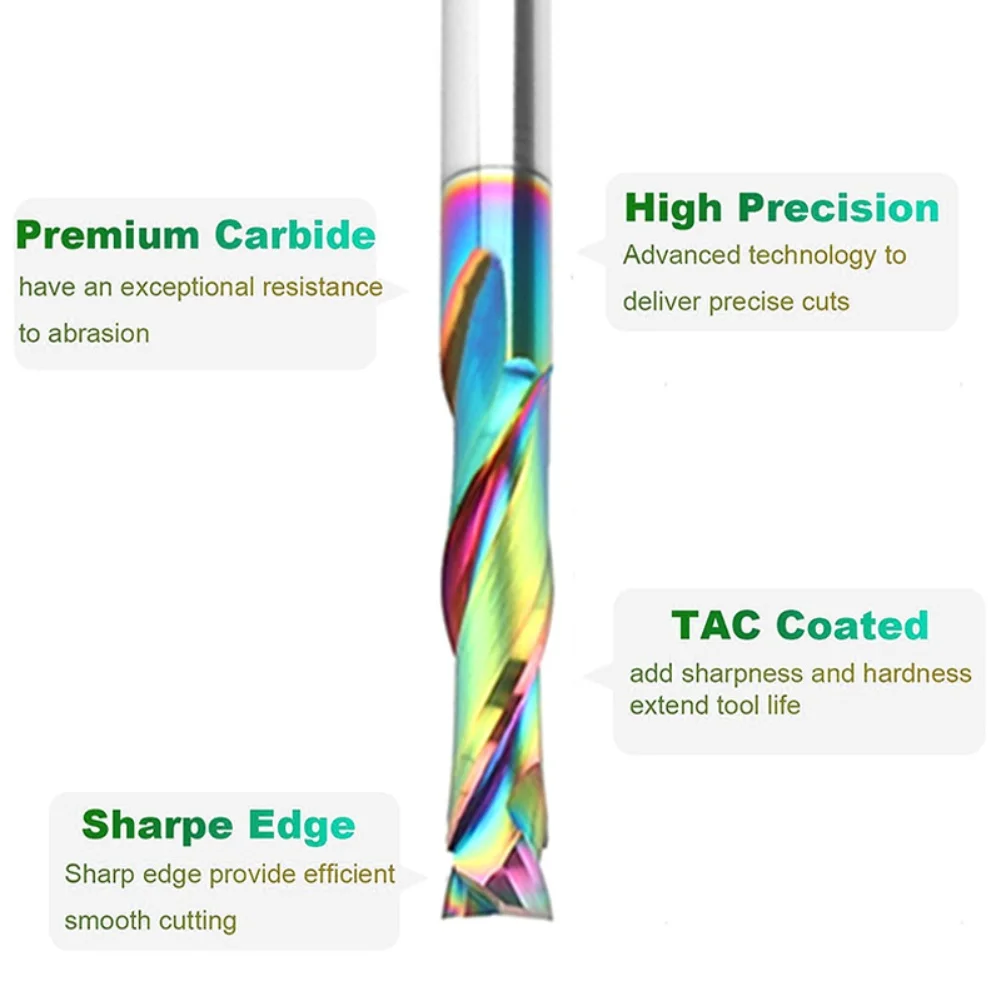 /Rainbow /Coated /Carbide Double Flute Spiral Router Bit 8mm Shank For Wood For Acrylic Engraving Grooving Milling CNC Tool