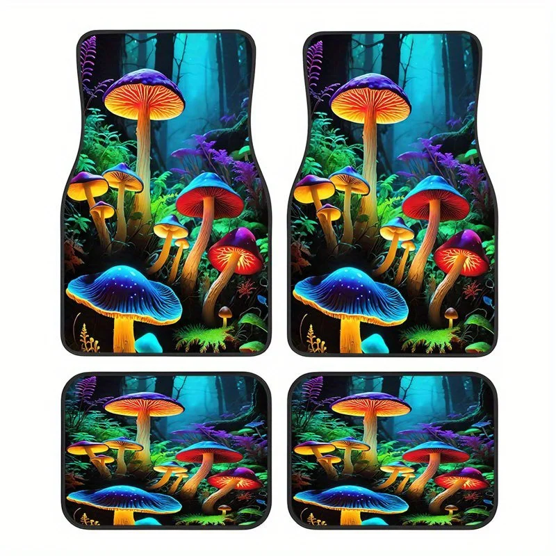 Set Of 4, Mushroom Design Car Floor Mats, Universal Fit, Easy To Clean, Pet-Friendly Interior Additions, Appropriate For Both Fr
