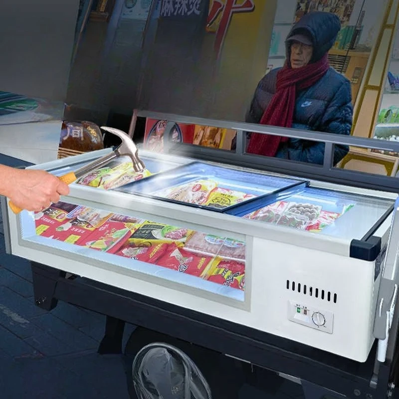 

Freezer desktop refrigerated barbecue fried skewers display cabinet mobile small frozen fresh-keeping horizontal tricycle