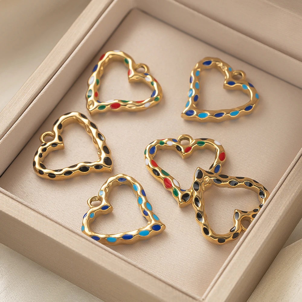 2pcs Stainless Steel Colorful Speckled Heart Charms Pendant for DIY Handmade Earring Necklace Bracelet Jewelry Making Supplies