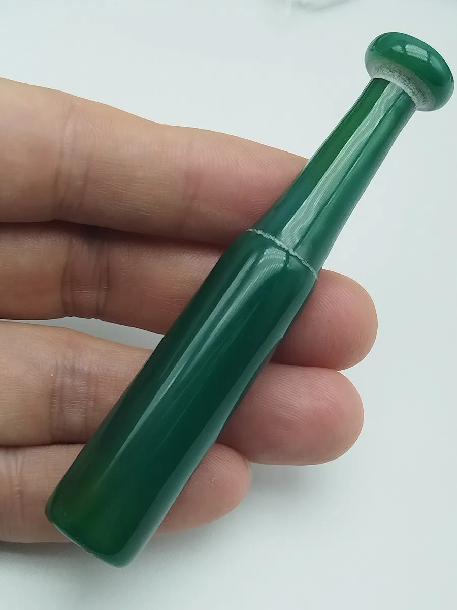 Chinese Hand Carved 100% Natural Green Agate Cigarette Filter Pipe Gift L 92mm