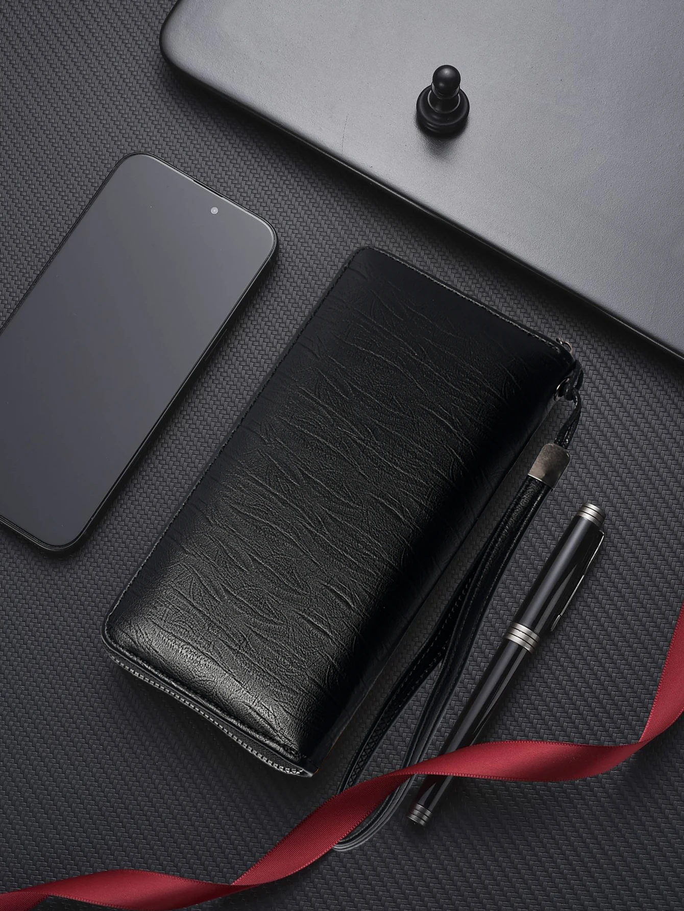Men's Long Zipper Wallet Clutch Bag - Faux Leather Large Capacity with Wrist Strap, Business Casual Daily Gift for Men