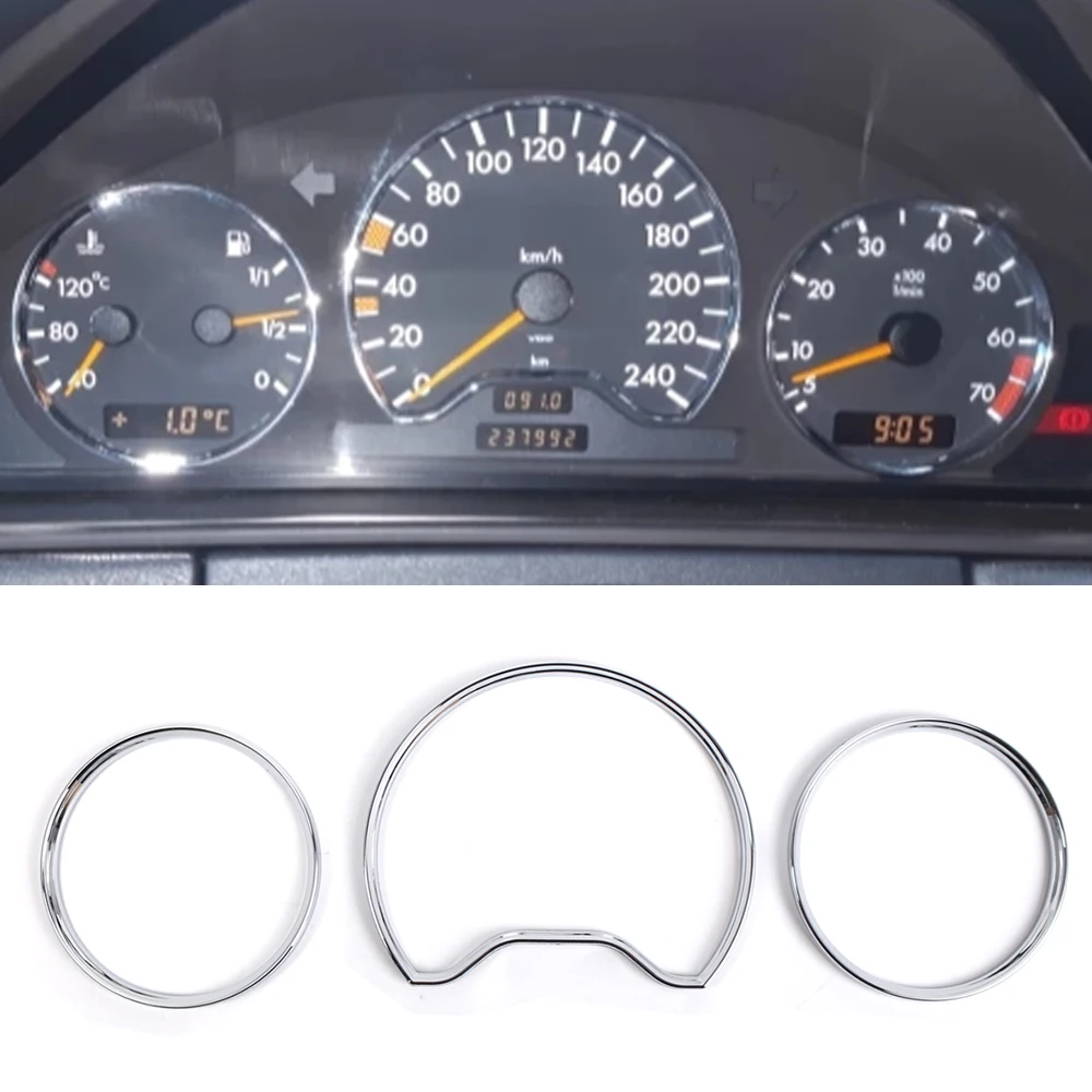 

3 шт. для Benz W210/S210 E-Class Pre-facelift 95-99, хромированные кольца для приборной панели, накладка на рамку, спидометр, украшение для приборной панели переменного тока