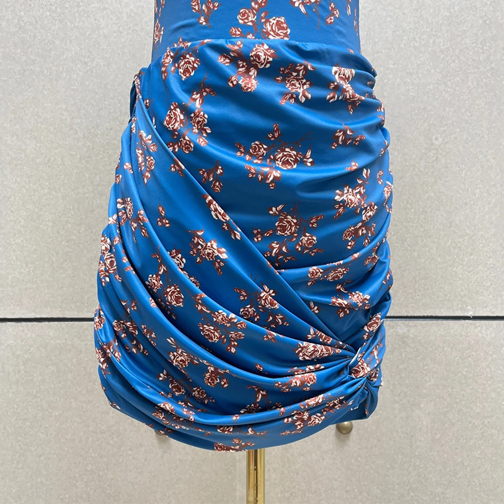 

2026 New Summer Floral Print Bodycon Skirt For Women Elegant Satin Ruched Knotted Hem Mini Skirt Streetwear Party Club Skirt