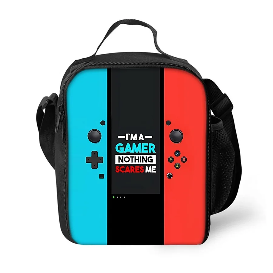 Games Console Shoulder Strap Insulated Lunch Bags 2D Flat Cartoon Boys/Girls Kids Picnic Food Preservation Lunch Box Bag Thermal