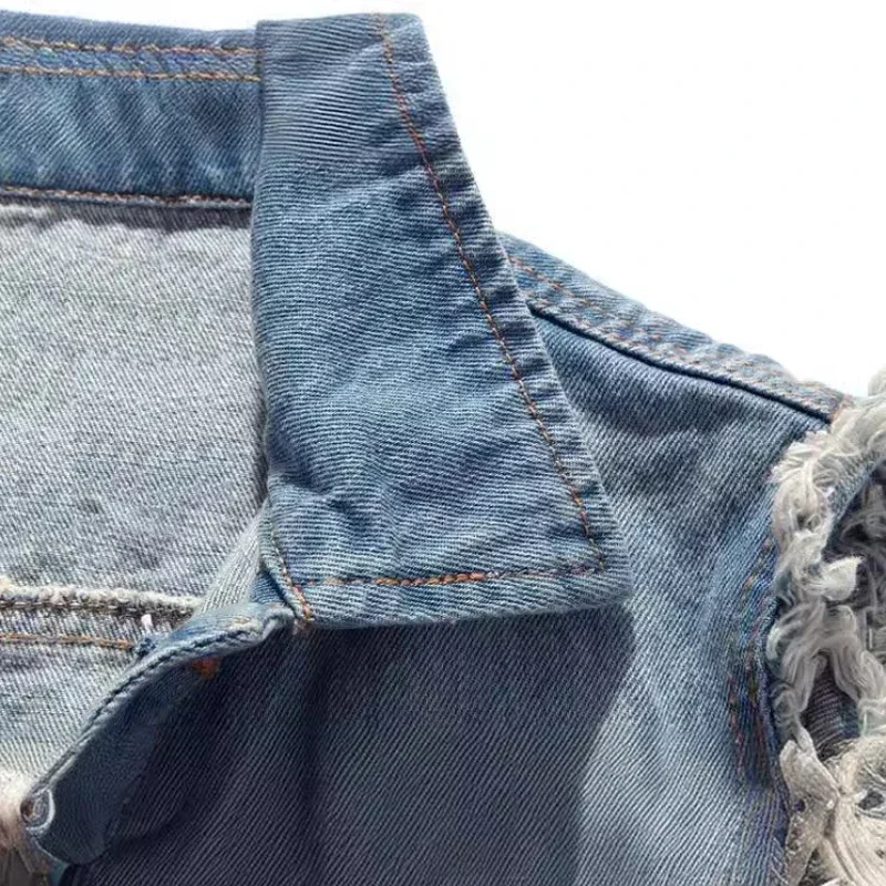 Nieuwe blauwe denim vesten heren casual slanke knop mouwloze denim jassen turn-down kraag jean vest voor heren lente zomer uitloper