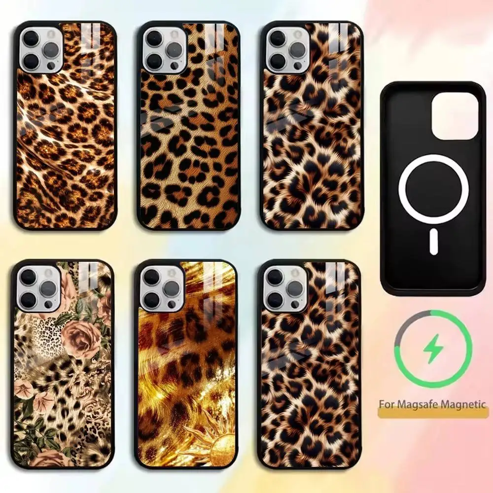 

Чехол для телефона с леопардовым принтом и тигровой шкурой для iPhone 17, 16, 15, 14, 13, 12, 11 Plus, Pro, магнитный, для беспроводной зарядки Magsafe