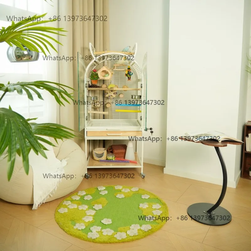 High Quality High Value Solid Wood Large Villa Transparent Glass Birdcage