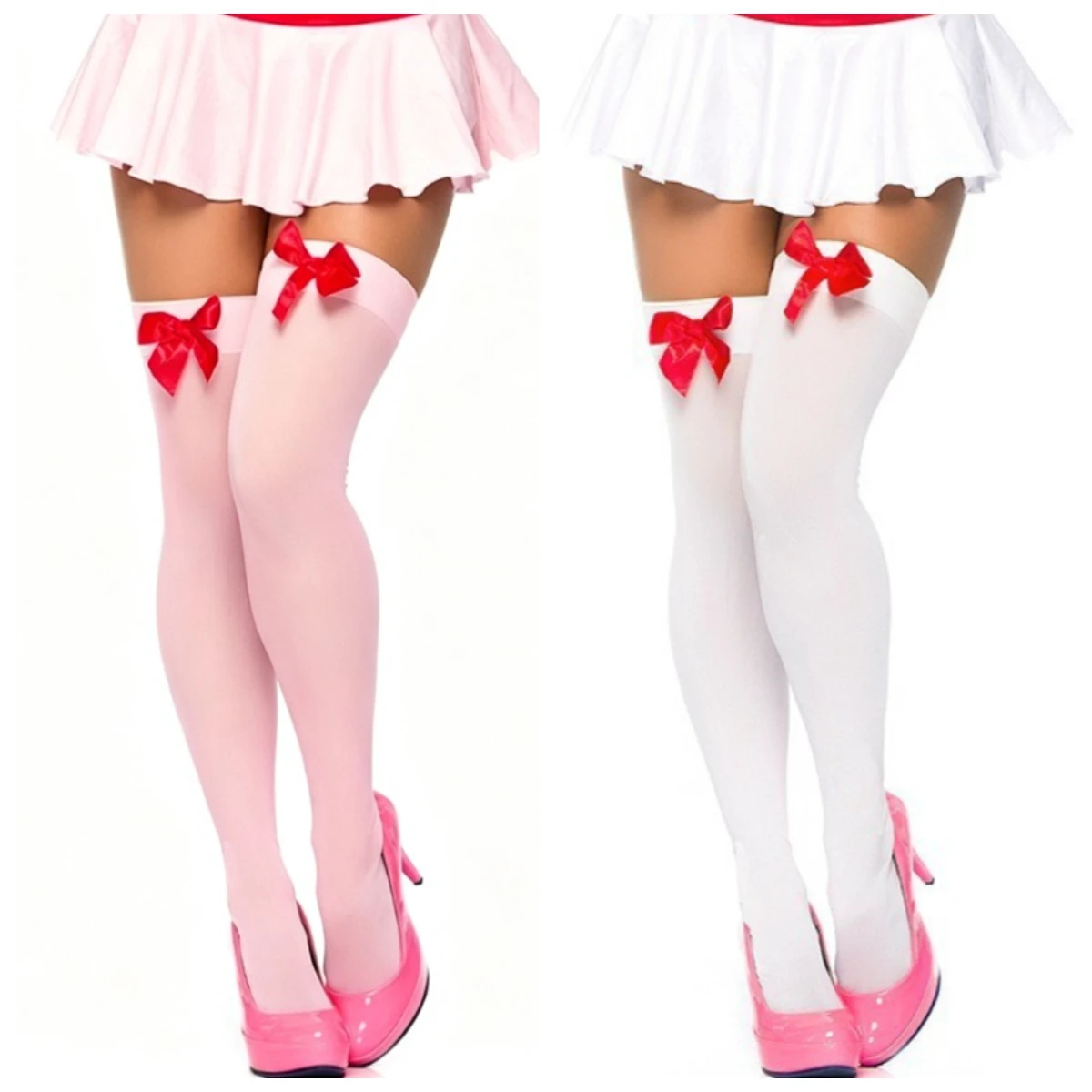 Sexy White Red Bow Velvet Over‑Knee Long Stockings Women Japanese Sweet Style Thigh‑High Socks Stretch Hosiery JK Casual Cosplay