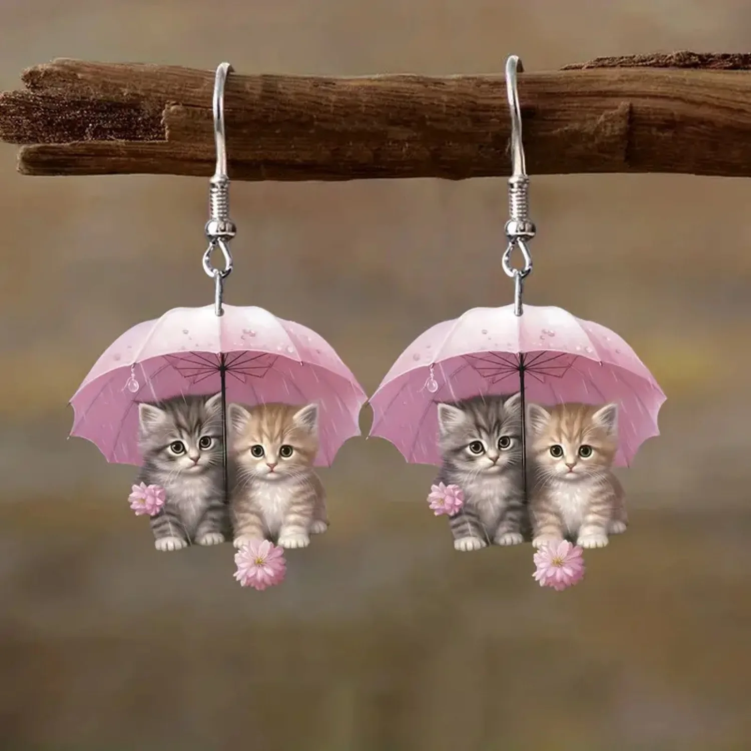 

New Year Umbrella Cat Acrylic Earrings