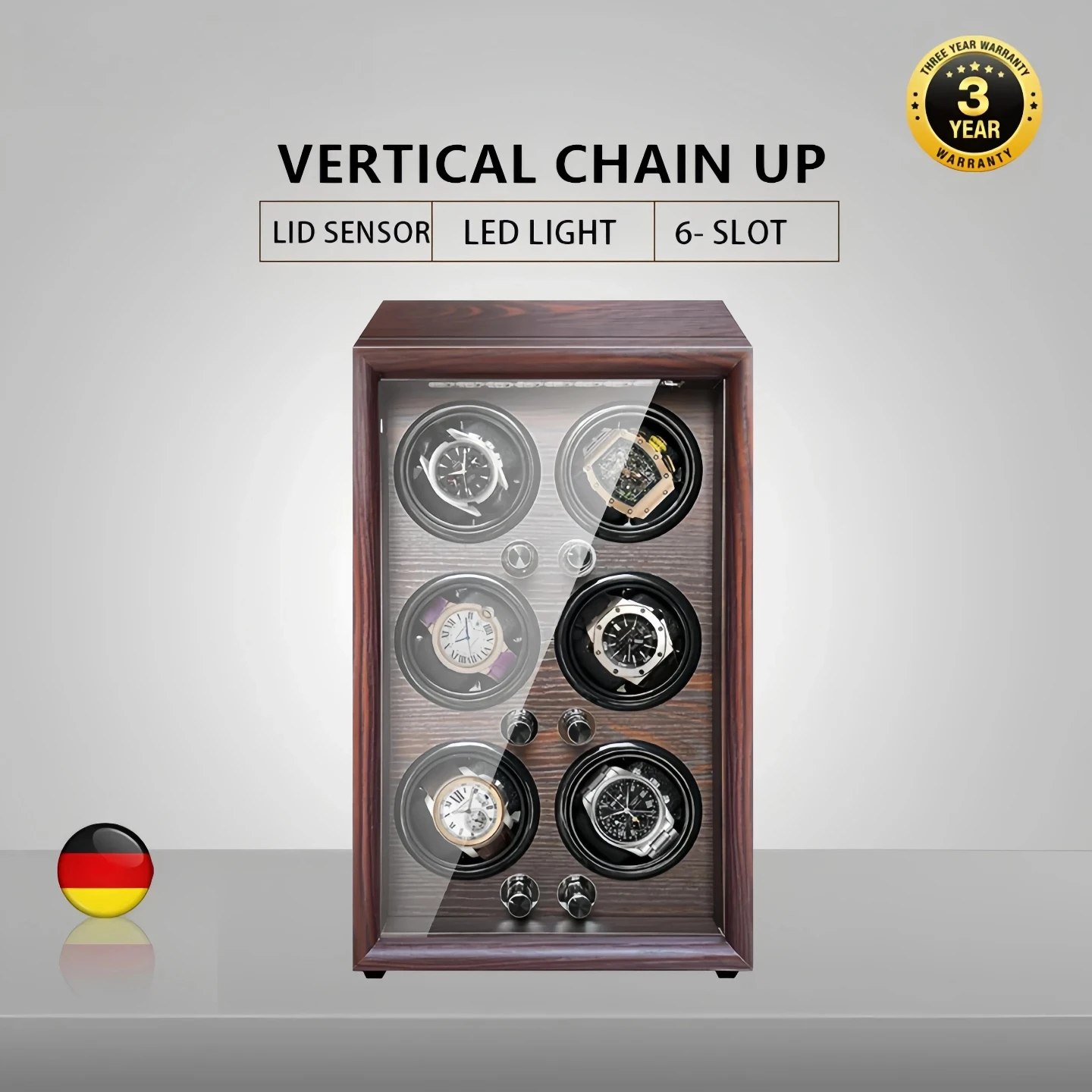 Brand Mechanical Automatic Watch Winder Luxury Wood Watch Box with LED Light and Lid Sensor Watches Storage Safe Box