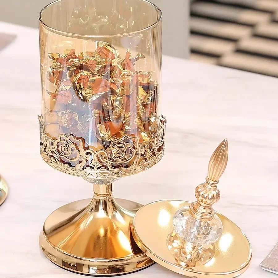 Crystal Glass Storage Jar with Lid Light Luxury Candy Biscuit Bottle Living Room Coffee Table Home Decoration