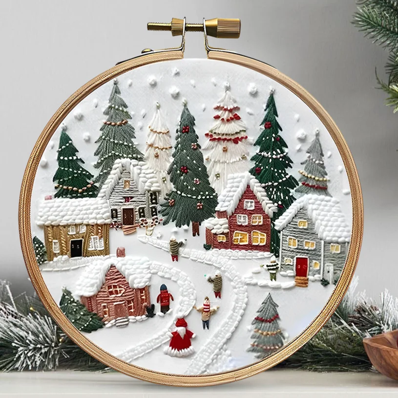 8 Patterns Embroidery Kit Christmas DIY Wreath Needlework Handmade Sewing Art Craft Ornament Christmas Tree Hanging Decorations