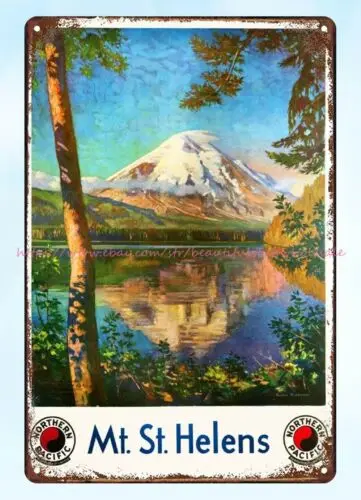 vintage art prints 1920s Mt. St. Helens North travel poster metal tin sign