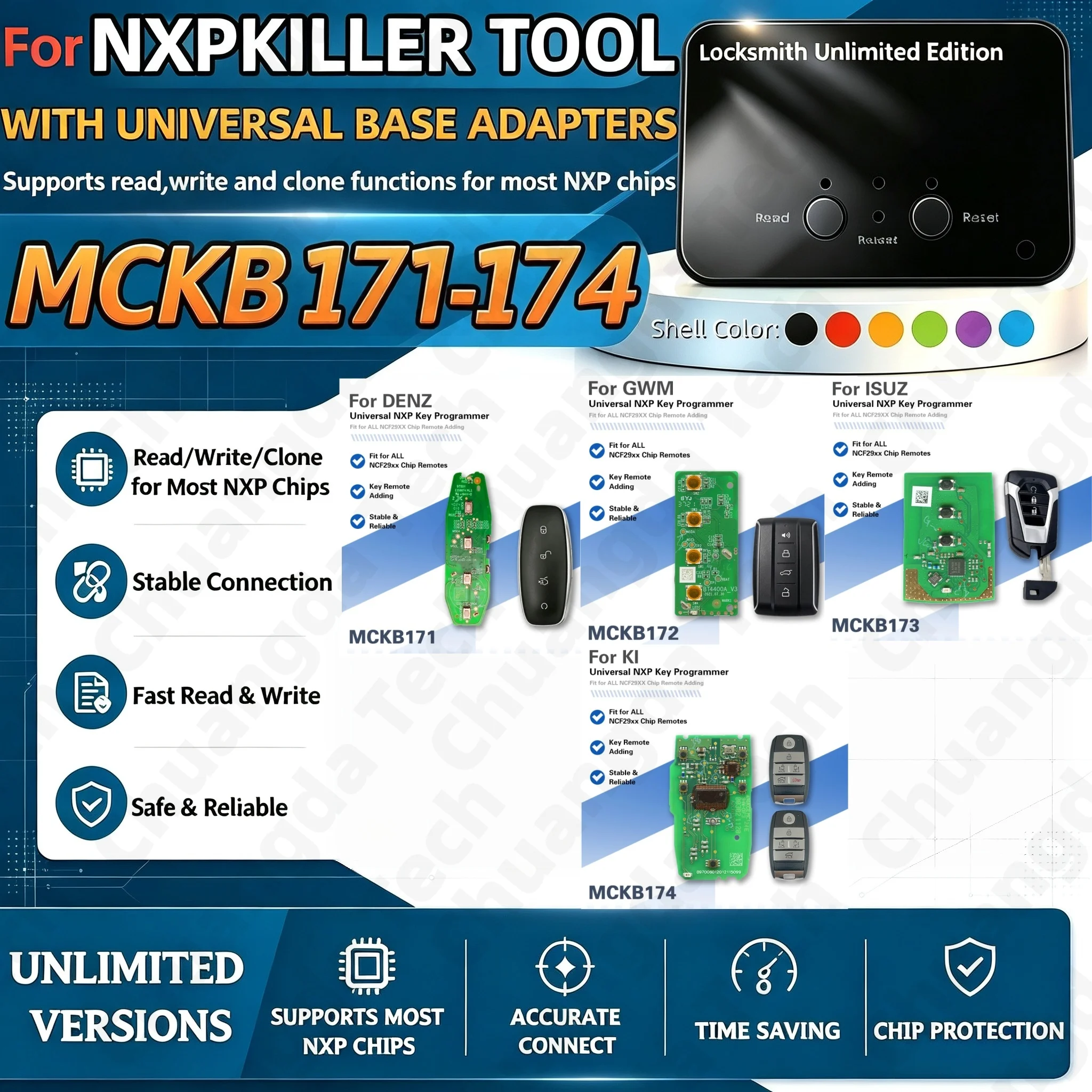 For Nxpkiller No.171-174 Adapter, Compatible with Keydiy Xhorse Cg Kydz Device, No Welding Required for Reading and Writing, Programming Socket, Suitable for Models Denza, Great Wall, Isuzu, Kia