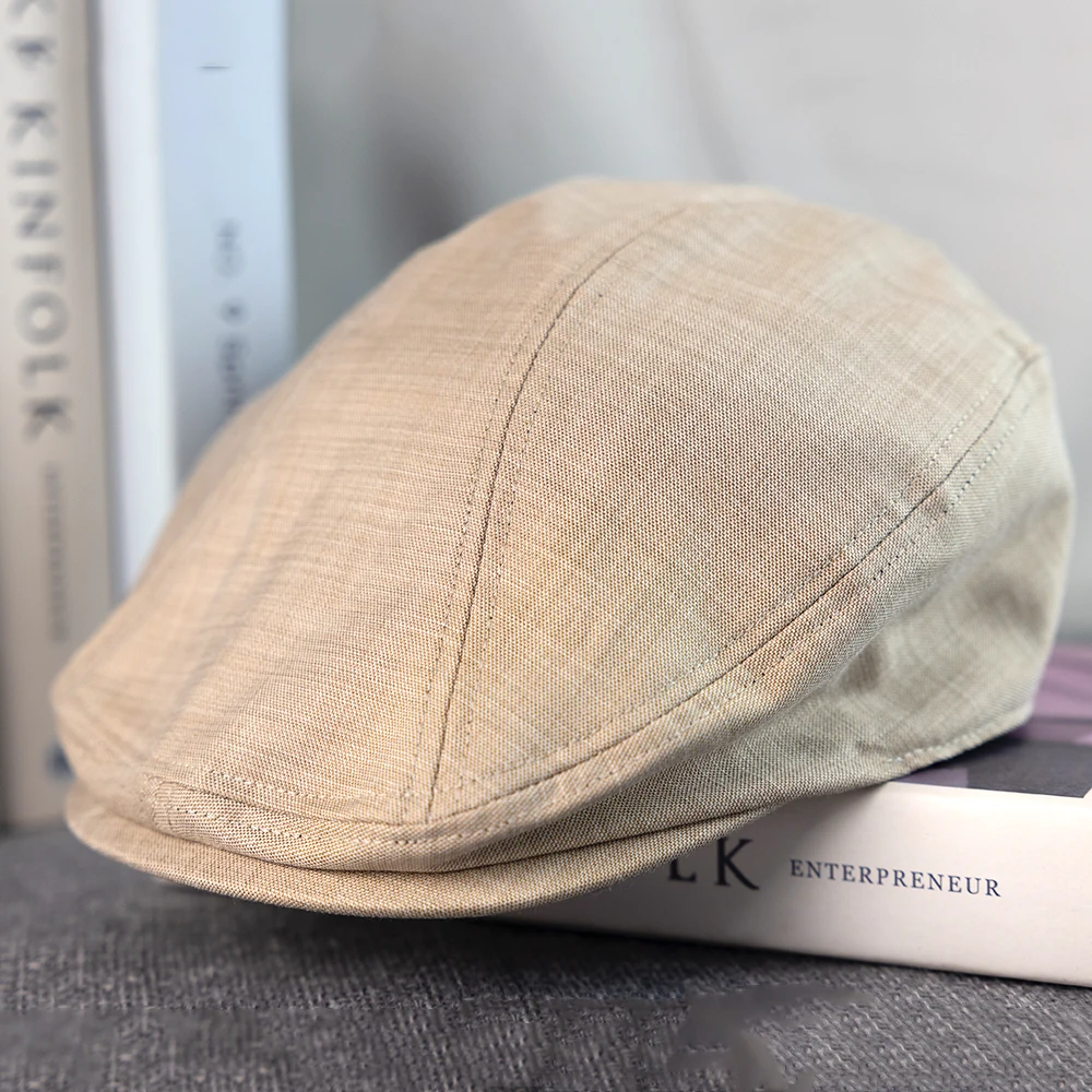 New Solid Spring And Summer Casual Men Flat Summer Linen Beret Hat Woman  Beige Grey Breathable Cap Duckbill Driving Hats A-61