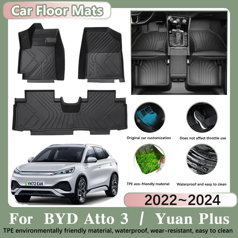 

LHD Car Floor Mat for BYD Atto 3 Yuan Plus 2022 2023 2024 Auto Anti-dirty Foot Waterproof Pads Custom Liner Mats Car Accessories