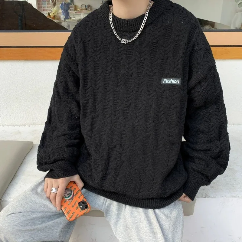 

Свитер мужской осенне-зимний толстый вязаный свитер с круглым вырезом в ленивом стиле, свободная и универсальная куртка, мягкая и липкая футболка