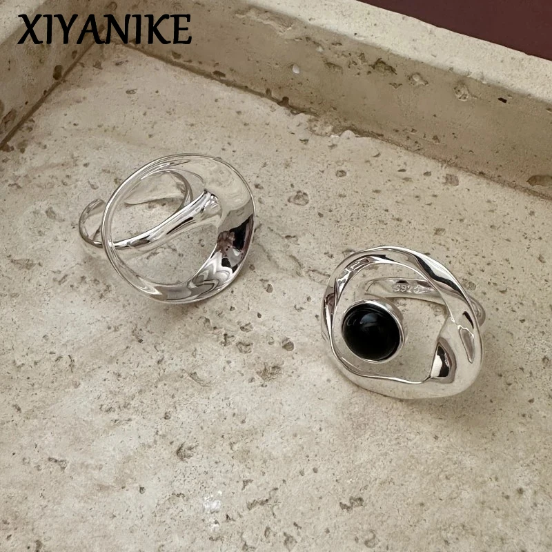 XIYANIKE Geometric Twist Rhinestone Big Open Rings For Women Girl Fashion New Year Jewelry Gift Party Daily anillos mujer