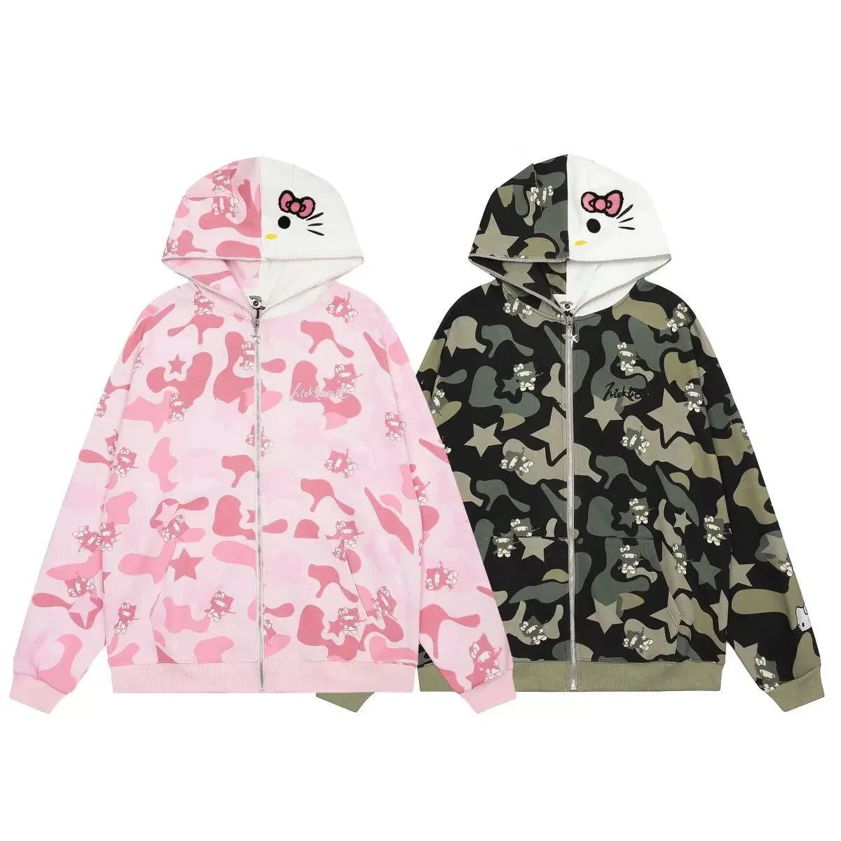 Y2K Neue Hallo Kitty Camouflage Hoodies Übergroße Jacke Kind/Erwachsene Atmungsaktive Bequeme Sweatshirt Männer Frauen Mode Top
