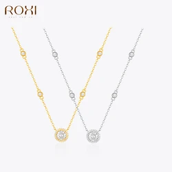 ROXI 925 Sterling Silver Y-shaped 8*6mm Shine Crystal Pendant Necklace For Women Ladies Elegant Wedding Engagement Jewelry Gift