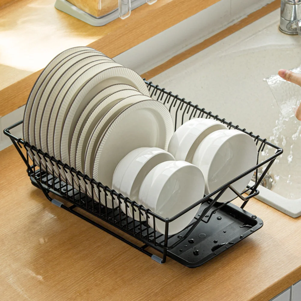 

Draining Rack With Tray Modern Metal Countertop Bowl Organizer Kitchen Drying Rack Utensils Holder Storage Shelf