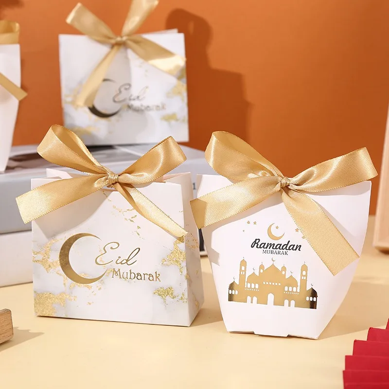 Candy Wrapping Bags Decoration Gift Box Ramadan Mubarak Eid Mubarak Gift Box Islamic Small Paper Gift Bag With Ribbon