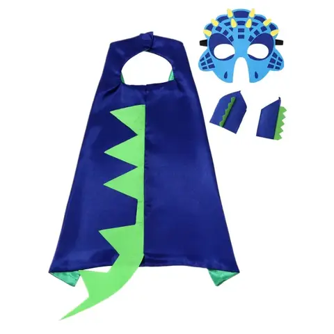 Kids Blue Dinosaur Cloak Dress Up Costume with Tail Mask Animal Play Children Halloween Party Wrist Toys Gifts