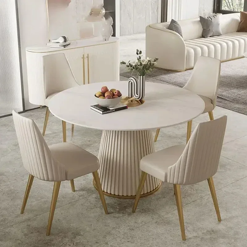 Modern Simple Light Luxury High-End Rock Slab Round Kitchen Table Household Marble Dining Table And Chair Combination