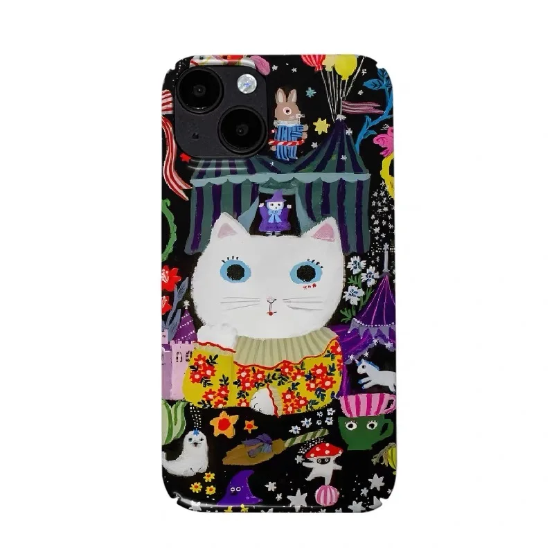 

Ins Dark Colored Makeup Cat Phone Case for IPHONE 17 Air 16E 15 PROMAX 14 Plus 13 12 MINI 11 PRO 16Plus XR Acrylic Phone Cover