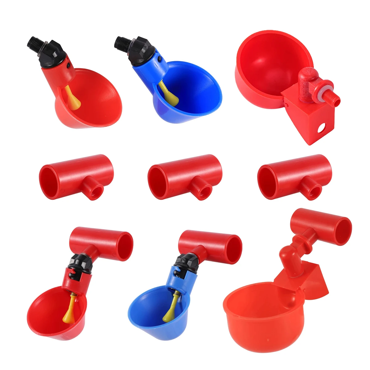 Copo automático para beber aves, interface de rosca de 9mm com parafuso e kit t vermelho id20mm, frango, pato, codorna, pombo, tigela de água, 2 peças